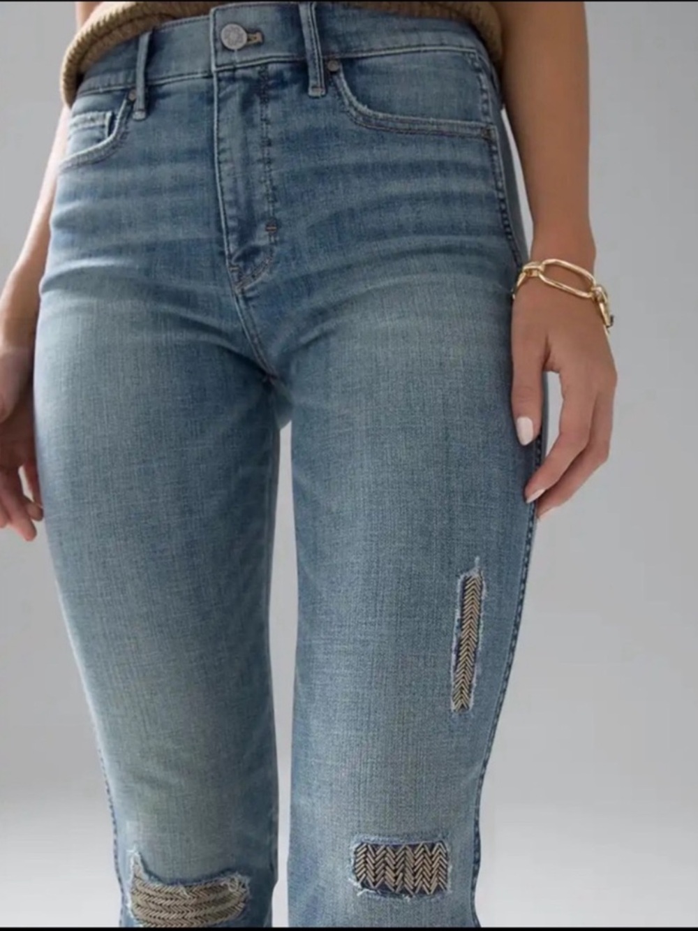 WHBM High Rise Distressed Straight Jeans
